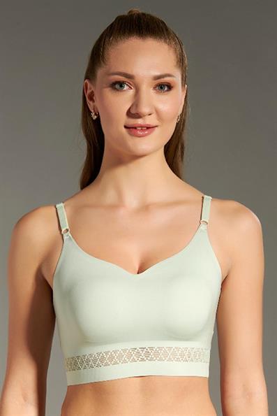 حمالة صدر بدون خياطة رفيعة ومبطنة من الدانتيل من التول، قصة مستقيمة، باللون الأخضر الفاتح