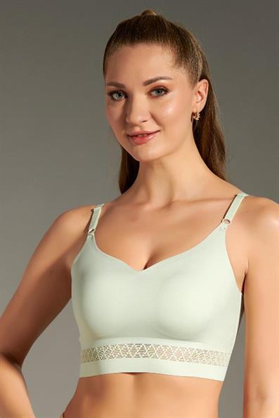 حمالة صدر بدون خياطة رفيعة ومبطنة من الدانتيل من التول، قصة مستقيمة، باللون الأخضر الفاتح