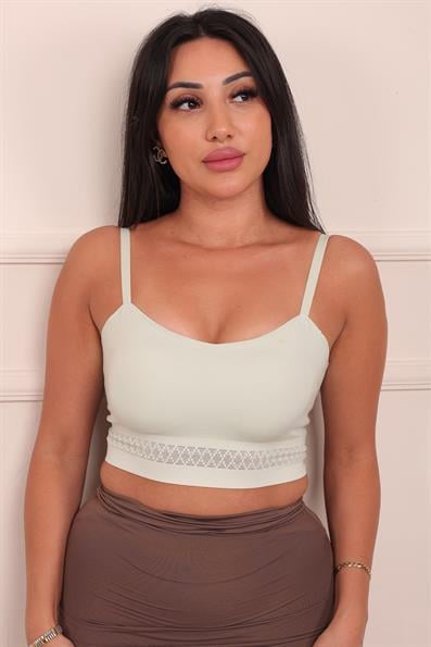 حمالة صدر بدون خياطة رفيعة ومبطنة من الدانتيل من التول، قصة مستقيمة، باللون الأخضر الفاتح