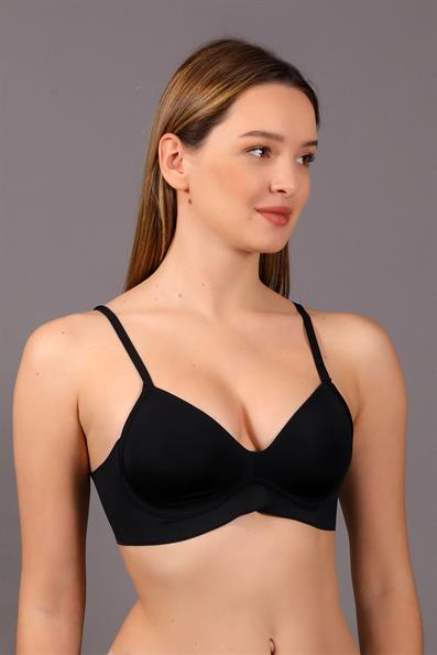بدون خياطة، غير مبطن، مغطى، بدون أسلاك، خصر متقاطع، حمالة صدر أساسية على شكل كأس B، أسود