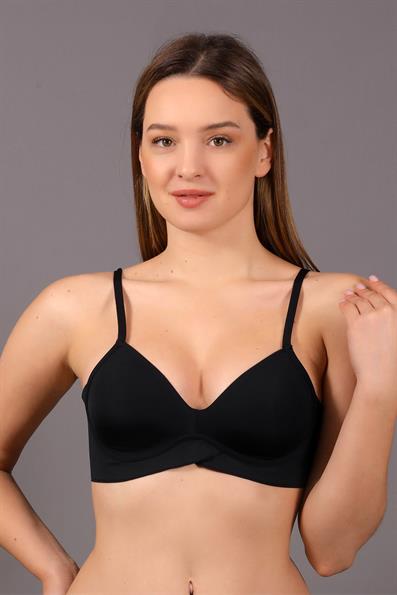 بدون خياطة، غير مبطن، مغطى، بدون أسلاك، خصر متقاطع، حمالة صدر أساسية على شكل كأس B، أسود