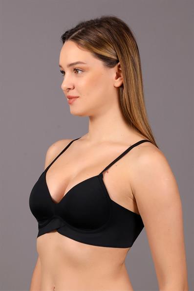 بدون خياطة، غير مبطن، مغطى، بدون أسلاك، خصر متقاطع، حمالة صدر أساسية على شكل كأس B، أسود