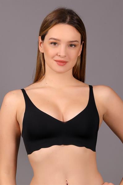 مبطن بدون خياطة، بدون أسلاك، بدون علامات، حمالة صدر أساسية ذات قصة ناعمة باللون الأسود