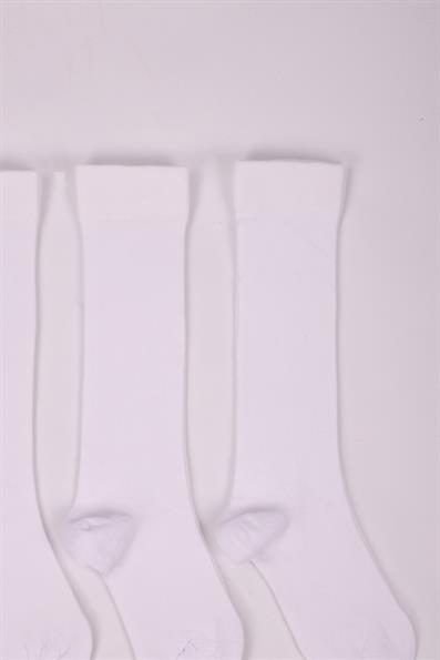 جوارب بناتي مكونة من 3 قطع تحت الركبة باللون الأبيض