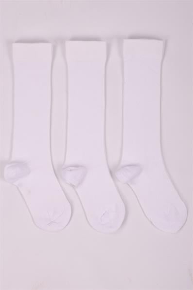 جوارب بناتي مكونة من 3 قطع تحت الركبة باللون الأبيض