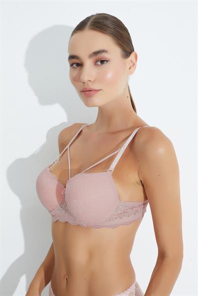 حمالة صدر دانتيل مبطنة بقصة منخفضة على شكل حرف B PUDRA