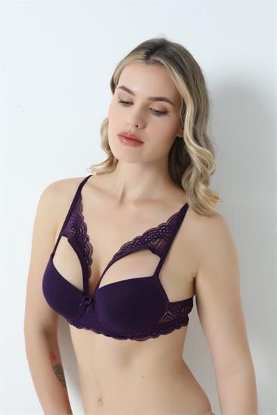 حمالة صدر مبطنة بحزام على شكل فراشة متوهجة باللون الأرجواني