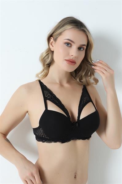 حمالة صدر مبطنة بحزام الفراشة B باللون الأسود