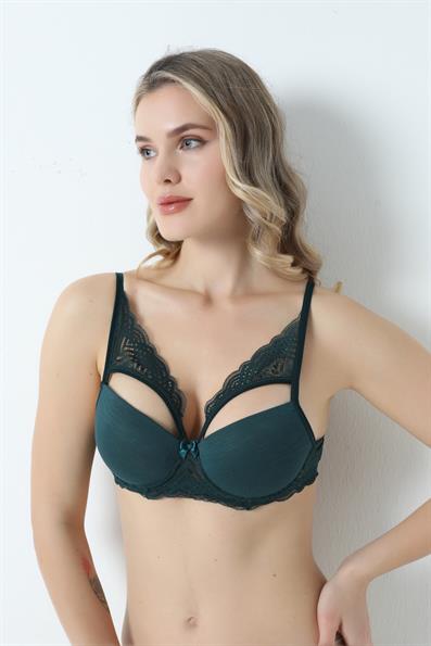 حمالة صدر مبطنة بحزام الفراشة المتوهج B باللون الأخضر الداكن