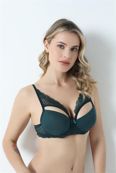 حمالة صدر مبطنة بحزام الفراشة المتوهج B باللون الأخضر الداكن