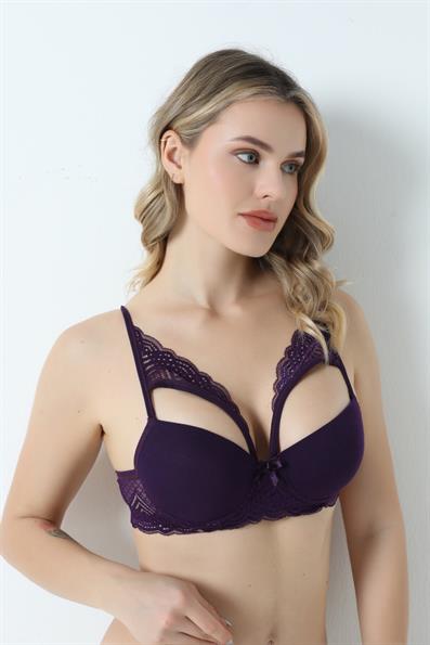 حمالة صدر مبطنة بحزام على شكل فراشة متوهجة باللون الأرجواني