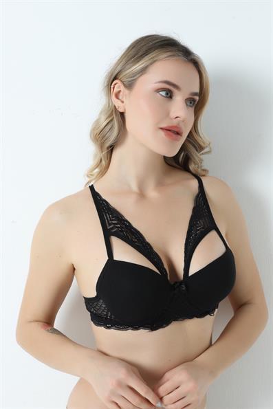 حمالة صدر مبطنة بحزام الفراشة B باللون الأسود