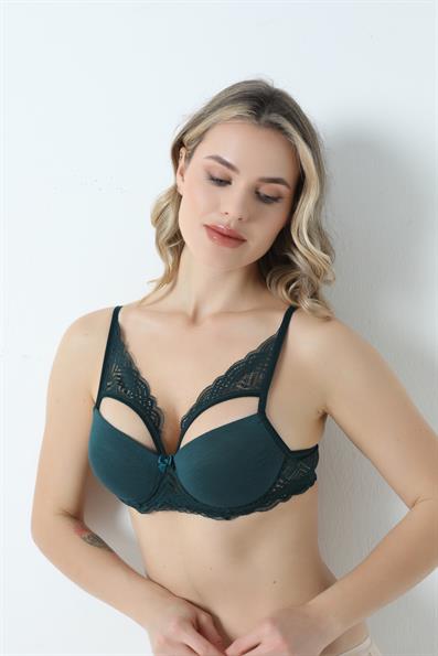 حمالة صدر مبطنة بحزام الفراشة المتوهج B باللون الأخضر الداكن