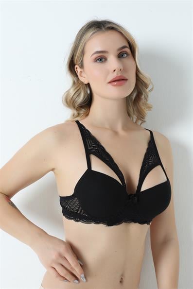 حمالة صدر مبطنة بحزام الفراشة B باللون الأسود