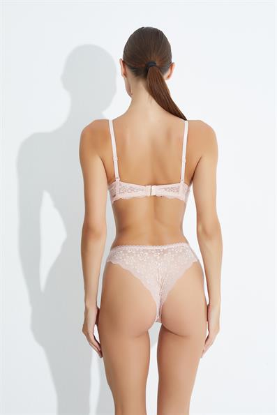 Dolgulu İp Dekolteli Dantelli Sütyen Takım PUDRA