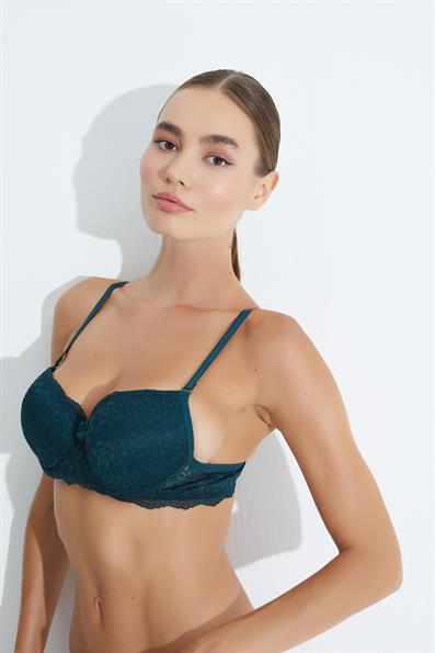 حمالة صدر من الدانتيل غير مبطنة باللون الأخضر الداكن