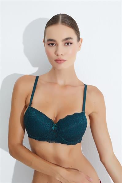 حمالة صدر من الدانتيل غير مبطنة باللون الأخضر الداكن