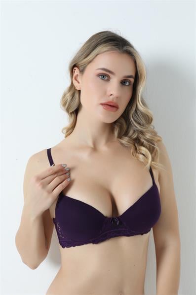 Dolgusuz Flamlı Dantelli Kordon Kol Sütyen MOR