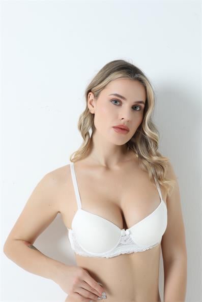 Dolgusuz Flamlı Dantelli Kordon Kol Sütyen EKRU