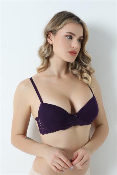 Dolgusuz Flamlı Dantelli Kordon Kol Sütyen MOR