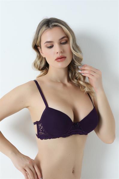 Dolgusuz Flamlı Dantelli Kordon Kol Sütyen MOR