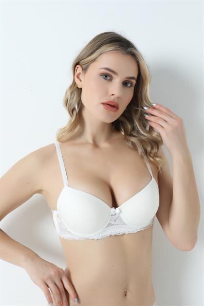 Dolgusuz Flamlı Dantelli Kordon Kol Sütyen EKRU