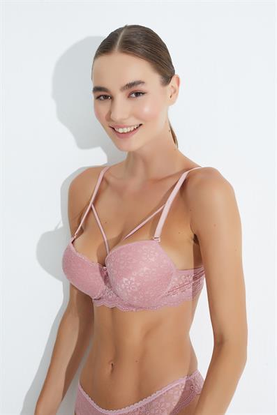حمالة صدر دانتيل غير مبطنة ومنخفضة القطع باللون الوردي