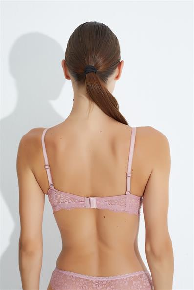 حمالة صدر دانتيل غير مبطنة ومنخفضة القطع باللون الوردي