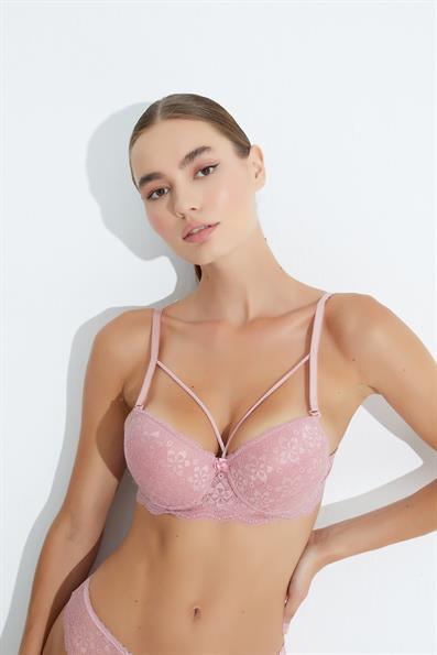 حمالة صدر دانتيل غير مبطنة ومنخفضة القطع باللون الوردي