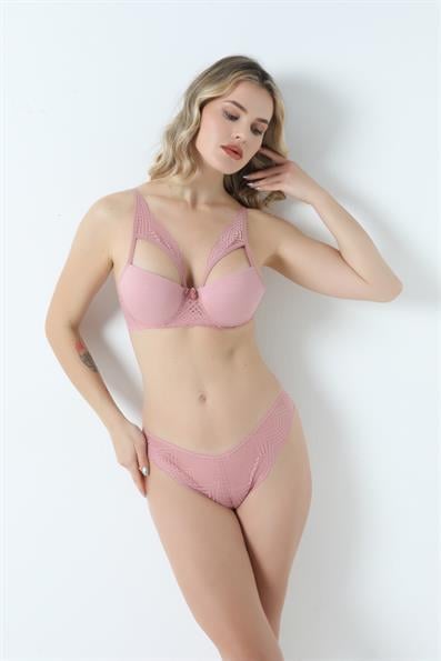 طقم حمالة صدر من الدانتيل بقصة منخفضة على شكل فراشة غير مبطنة GÜL