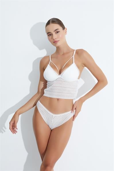 Dolgusuz Uzun Dantelli B Cup Bralet Takım EKRU