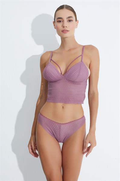 Dolgusuz Uzun Dantelli B Cup Bralet Takım GÜL