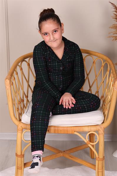 PLAID SUEDE MOTHER-DAUGHTER PAJAMAS SET DARK GREEN