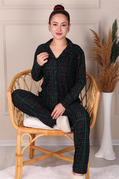 PLAID SUEDE MOTHER-DAUGHTER PAJAMAS SET DARK GREEN