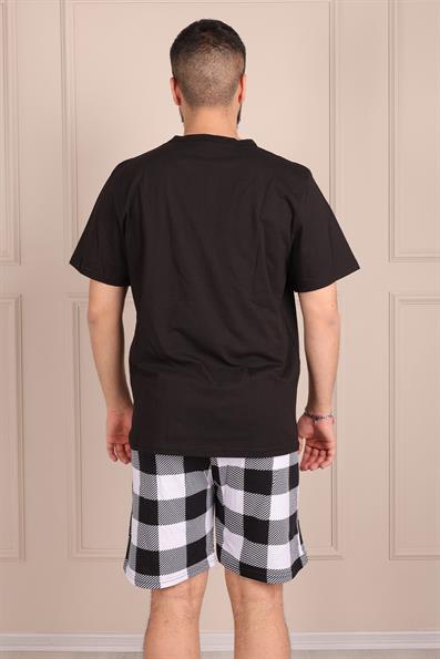 Erkek California Sloganlı Kısa Kol Şortlu Pijama Takımı SİYAH