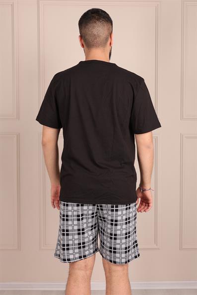 Erkek Sloganlı Kısa Kol Şortlu Pijama Takımı SİYAH