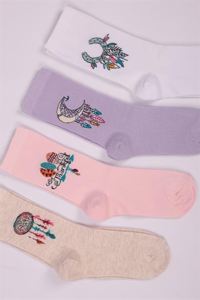 طقم جوارب بناتي منقوش عرقيًا مكون من 4 قطع ASORTI