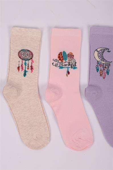 طقم جوارب بناتي منقوش عرقيًا مكون من 4 قطع ASORTI