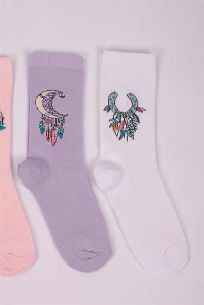 طقم جوارب بناتي منقوش عرقيًا مكون من 4 قطع ASORTI