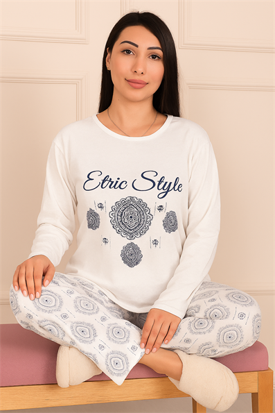 Ethnic Patterned Long Sleeve Pajama Set