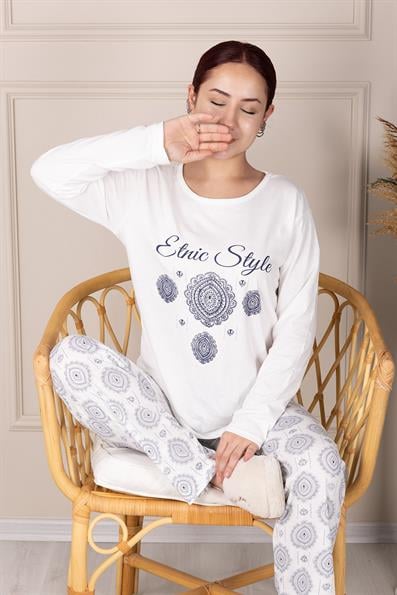 Ethnic Patterned Long Sleeve Pajama Set