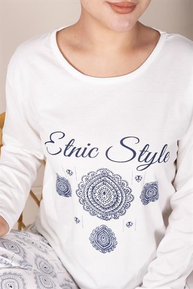 Ethnic Patterned Long Sleeve Pajama Set
