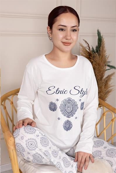 Ethnic Patterned Long Sleeve Pajama Set