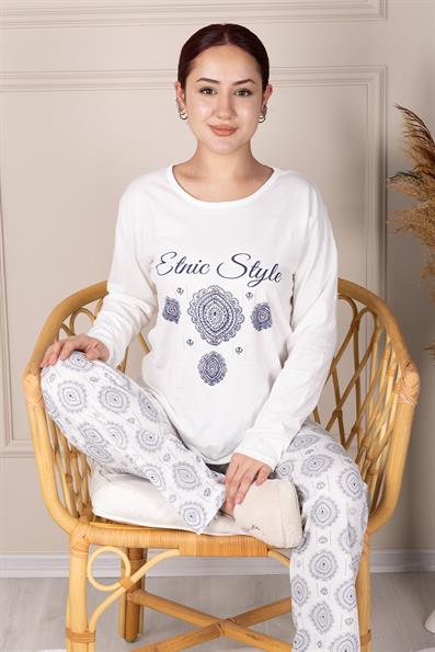 Ethnic Patterned Long Sleeve Pajama Set