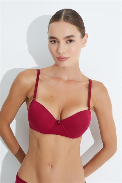 Flamlı Dolgusuz Basic B Cup Sütyen BORDO