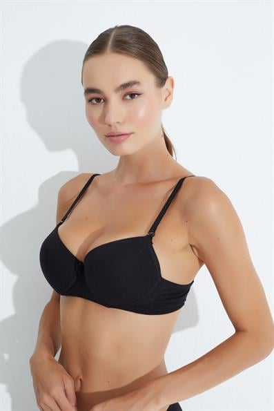 Flamlı Dolgusuz Basic B Cup Sütyen SİYAH