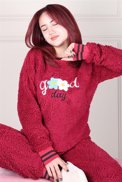 GOOD DAY PELUŞ PİJAMA TAKIM BORDO
