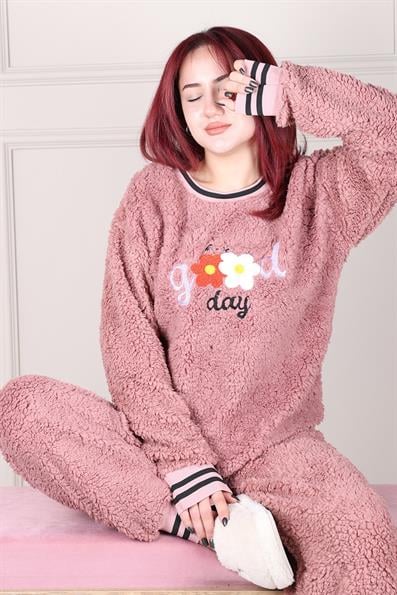 GOOD DAY PELUŞ PİJAMA TAKIM PUDRA