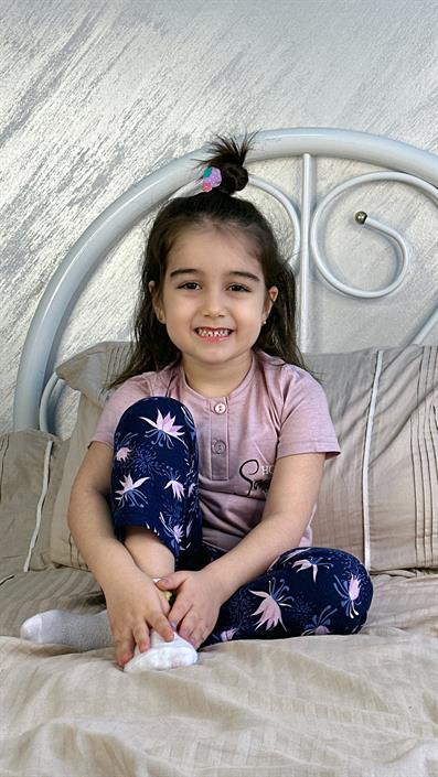 Dusty Rose Three Button Flower Patterned Girls Pajama Set DRY ROSE