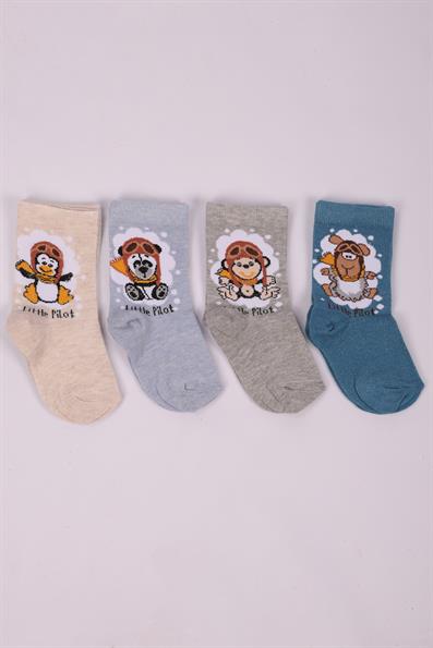 طقم جوارب للأولاد مكون من 4 قطع بأشكال حيوانات ASORTI